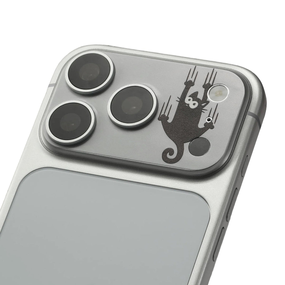 STICKSOO Camera Skin real photo on Silver iPhone 17 Pro, product detail view 2; alternate phone-colour reference photo