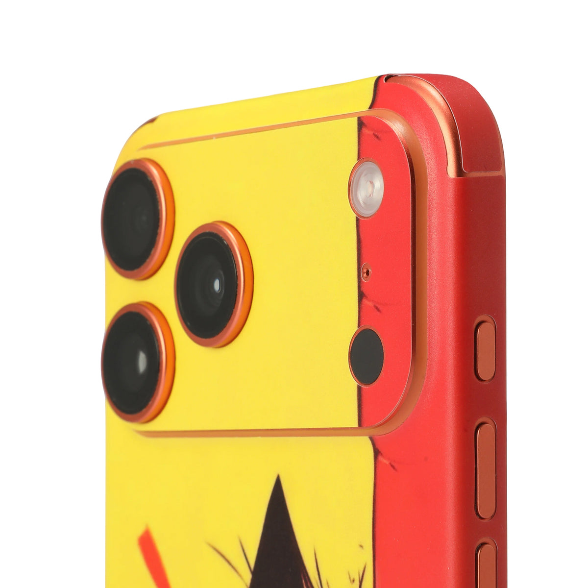 STICKSOO full-body Phone Skin, real photo on Cosmic Orange iPhone 17 Pro Max, white-background view 3