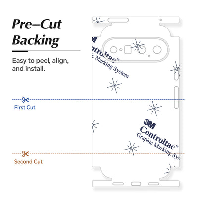 Pre-cut backing and alignment guide for Google Pixel 11 full-body Phone Skin