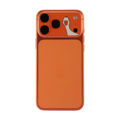 STICKSOO Camera Skin real photo on Cosmic Orange iPhone 17 Pro Max, product detail view 1; alternate phone-colour reference photo