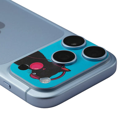 STICKSOO Camera Skin real photo on Glacier iPhone 18 Pro, product detail view 1; alternate phone-colour reference photo