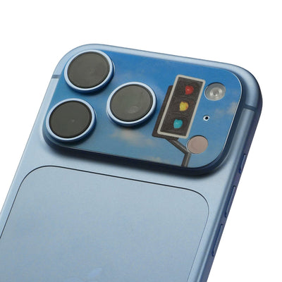 STICKSOO Camera Skin real photo on Glacier iPhone 18 Pro, product detail view 2; alternate phone-colour reference photo