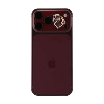 STICKSOO Camera Skin real photo on Burgundy iPhone 18 Pro Max, product detail view 1; alternate phone-colour reference photo