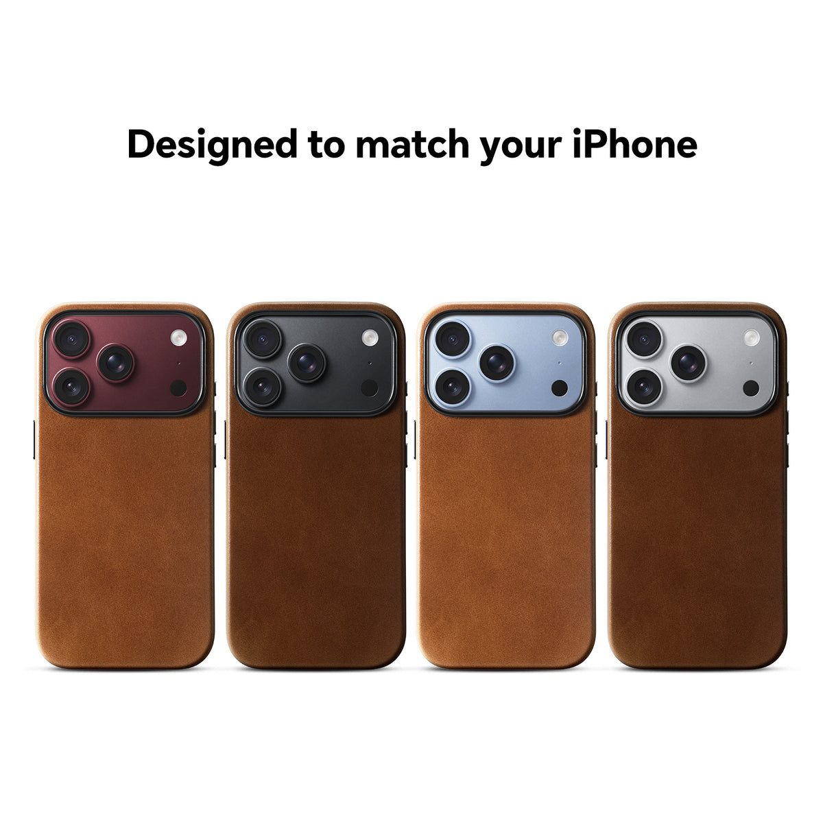 Leather cases shown on four iPhone 18 Pro finishes