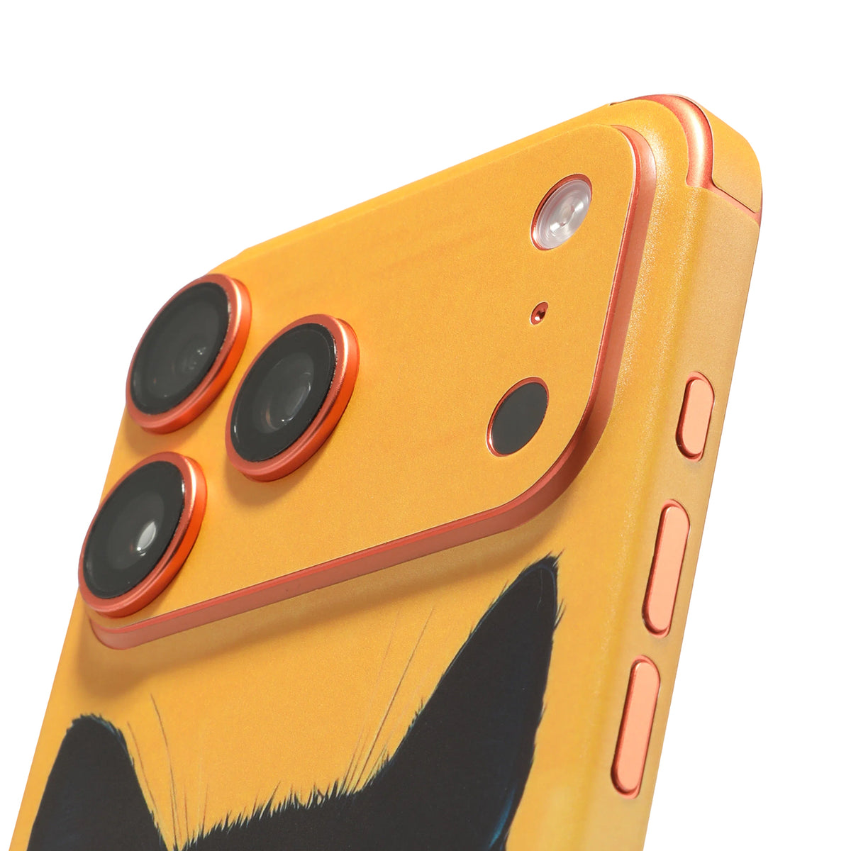 STICKSOO full-body Phone Skin, real photo on Cosmic Orange iPhone 17 Pro Max, white-background view 2