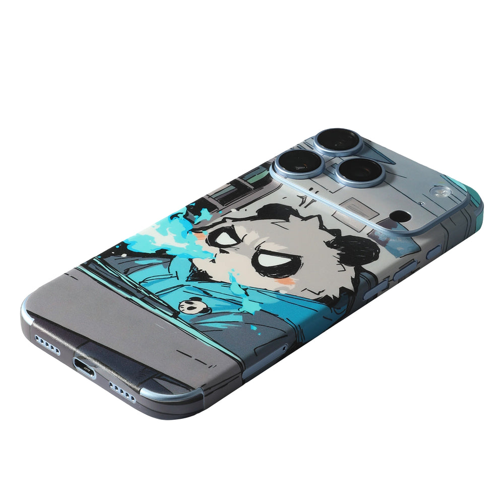 STICKSOO full-body Phone Skin, real photo on Glacier iPhone 18 Pro, white-background view 4