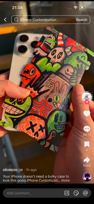 TikTok video screenshot showing a Phone Skin design